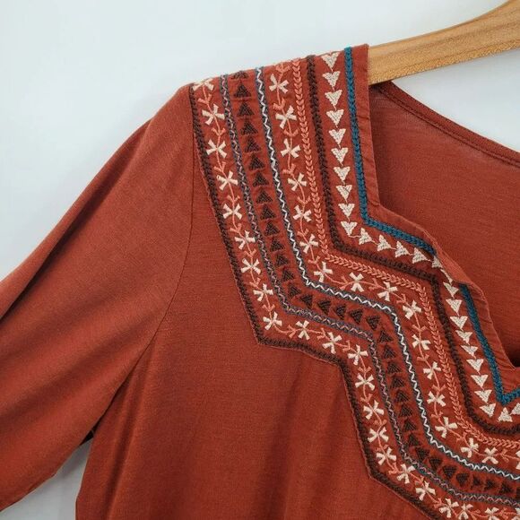 LOGO By Lori Goldstein Womens Fall Rust Embroidered Cotton Knit Tunic Top Sz M - Picture 4 of 10